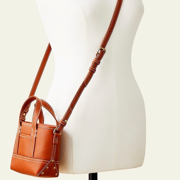 💕H.P💕🆕{J. Crew}Rich Oak Leather Mini Montauk Tote Bag - Picture 4 of 14